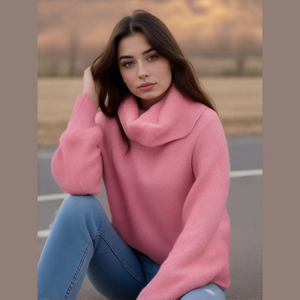 Tahari pink cowl neck long sleeve sweater, size large, EUC